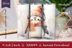 Watercolor Christmas Tumbler Wrap, Christmas Penguin Tumbler Product Image 1