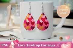 Love Heart Teardrop Earrings, Valentine Earrings Sublimation Product Image 1