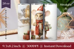 Watercolor Christmas Tumbler Design, Christmas Mouse PNG Product Image 1