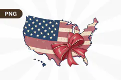USA Flag Map Red Bow 4th of July PNG Sublimation Design Product Image 1