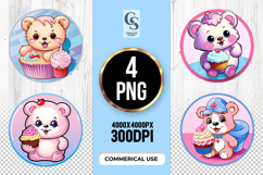 Cute Bear With Cupcake Clipart Sublimation PNG Product Image 1