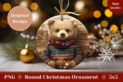 Winter Round Ornament, Cartoon Christmas Bear Ornament PNG Product Image 1