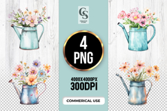 Watering Can with Flowers Clipart Sublimation PNG Product Image 1