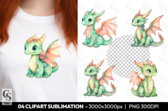 Cute Green Baby Dragon Clipart Sublimation PNG Product Image 1
