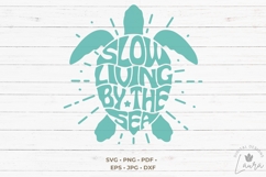Slow Living By the Sea in the shape of a Turtle SVG Cut File Product Image 1