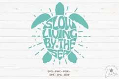 Slow Living By the Sea in the shape of a Turtle SVG Cut File Product Image 1