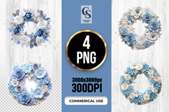 Blue White Rose Floral Wreath Clipart PNG Product Image 1