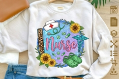 Nurse PNG with Sunflower, Nurse Galaxy Sublimation Design Product Image 1