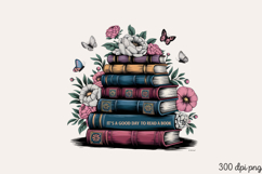 Stack of books with flowers PNG, Book Lover Sublimation PNG Product Image 2