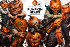 Pumpkin head clipart Set,halloween clipart, Jack O lantern Product Image 1