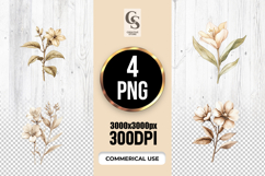 Watercolor Neutral Floral Botanical Clipart Sublimation PNG Product Image 1