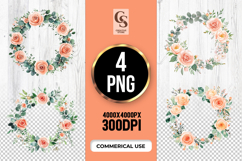Peach Rose Floral Wreath Frame Clipart Sublimation PNG Product Image 1