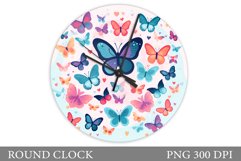 Butterflies Clock Design. Butterfly Round Clock Sublimation Product Image 1