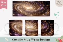 Space Mug Wrap, Galaxy Mug Design, Gold Glitter Mug PNG Product Image 1