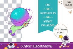Hand Drawn Cosmic Illustration, Neon Planet PNG Product Image 1
