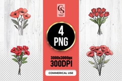 Coral Red Poppy Bouquet Clipart Sublimation PNG Product Image 1