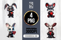 Cute Gothic Bunny Holding Heart Clipart Sublimation PNG Product Image 1