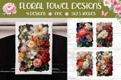 Vintage Flowers Towel Template, Floral Kitchen Towel Product Image 1