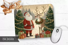 Santa and Reindeer in Festive Wonderland Mouse Pad PNG Product Image 1