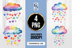 Watercolor Rainbow Cloud Heart Rain Clipart Sublimation PNG Product Image 1