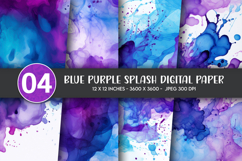 Blue Purple Splash Digital Paper Product Image 1