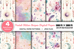Pastel Glitter Stripes Digital Paper JPG Product Image 1