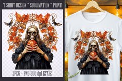 BEAUTY SKELETON WITH PUMPKIN| T-Shirt Sublimation PNG/JPEG Product Image 1