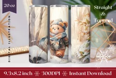 Christmas Tumbler Wrap Design, Watercolor Bear Sublimation Product Image 1