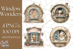 Cozy Christmas Village Window Clipart PNG for Crafts Product Image 1