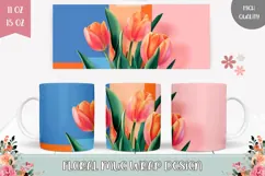 Pink Orange Tulips Mug Wrap, Flowers Mug PNG, Abstract Mug Product Image 1