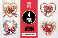 Vintage Floral Heart With Bow Clipart Sublimation PNG Product Image 1