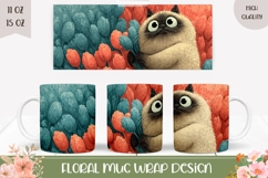 Funny Siamese Cat Mug Wrap, Cartoon Flowers Mug Design Product Image 1