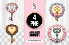 Ornate Heart Shaped Vintage Keys Clipart Sublimation PNG Product Image 1