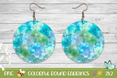 Blue Flowers Earrings, Pink Round Earrings Sublimation Product Image 1