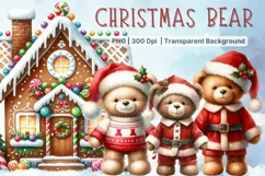 Watercolor Christmas Santa Bear Xmas Clipart Product Image 1