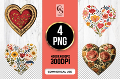 Vintage Floral Heart Ornament Clipart Sublimation PNG Product Image 1