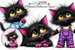 Whimsical Halloween Clipart, Whimsical Halloween Cat PNG Product Image 1