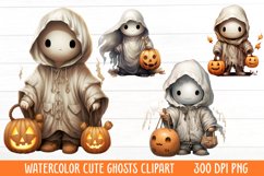 Watercolor Cute Ghosts Clipart Product Image 1