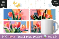 Orange Tulips Mug Wrap Designs, Flowers Mug Template Product Image 1