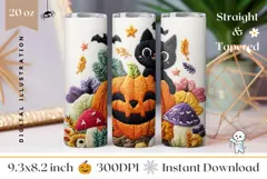 Knitted Halloween Tumbler Print, Halloween Black Cat Tumbler Product Image 1