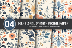 Folk Floral Damask Digital Paper Product Image 1