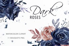 Watercolor Dark blue roses bouquets clipart Product Image 1
