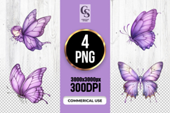 Watercolor Purple Butterfly Clipart Sublimation PNG Product Image 1