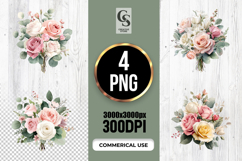 Watercolor Rose Bouquet Floral Clipart Sublimation PNG Product Image 1