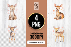 Cute Baby Deer With Hearts Clipart Sublimation PNG Product Image 1