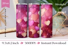 Love Hearts Tumbler Design, Glitter Hearts Sublimation PNG Product Image 1