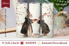 Vintage Christmas Tumbler Design, Winter Forest Tumbler PNG Product Image 1