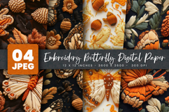 Embroidery Butterfly Digital Paper Product Image 1