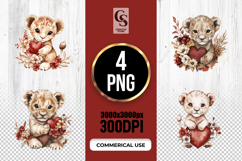 Baby Lion Holding Heart Watercolor PNG Clipart Product Image 1