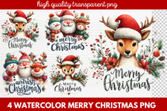 4 Watercolor Merry Christmas PNG | Festive Holiday Product Image 1